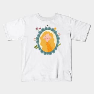 Cute blonde curly girl illustration Kids T-Shirt